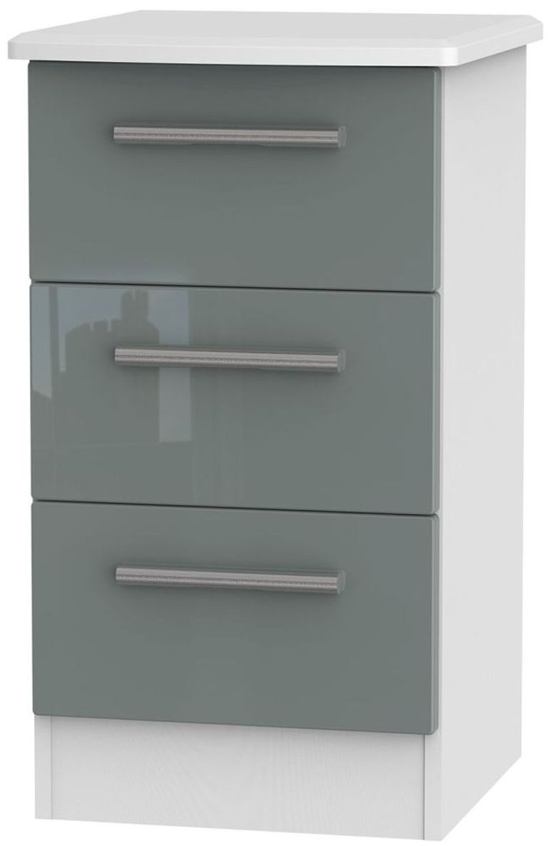 Knightsbridge Grey Gloss and White 3 Drawer Bedside Cabinet