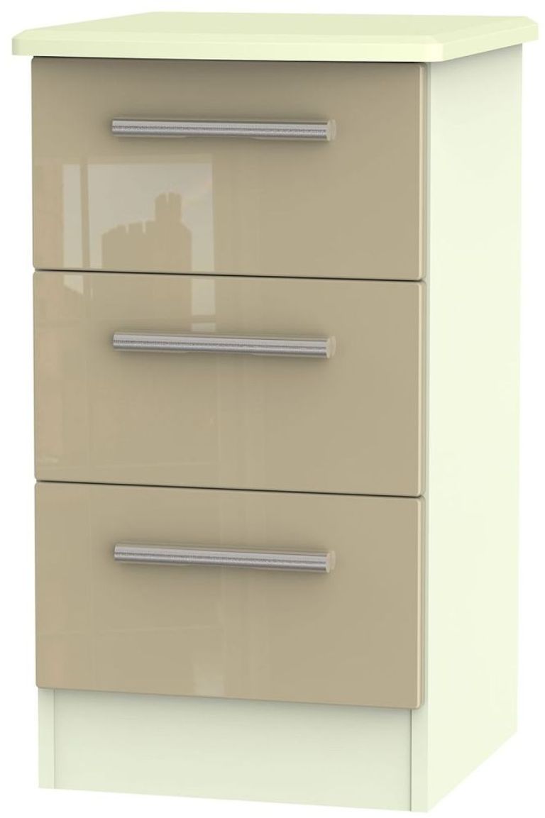 Knightsbridge Mushroom and Cream 3 Drawer Bedside Cabinet