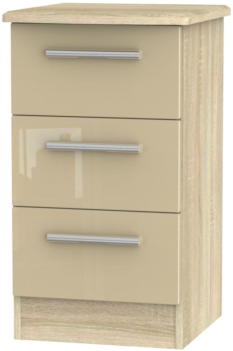 Knightsbridge Mushroom and Oak Effect 3 Drawer Bedside Cabinet