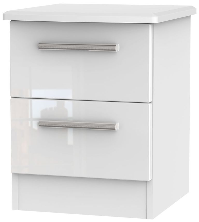 Knightsbridge White Gloss 2 Drawer Bedside Cabinet