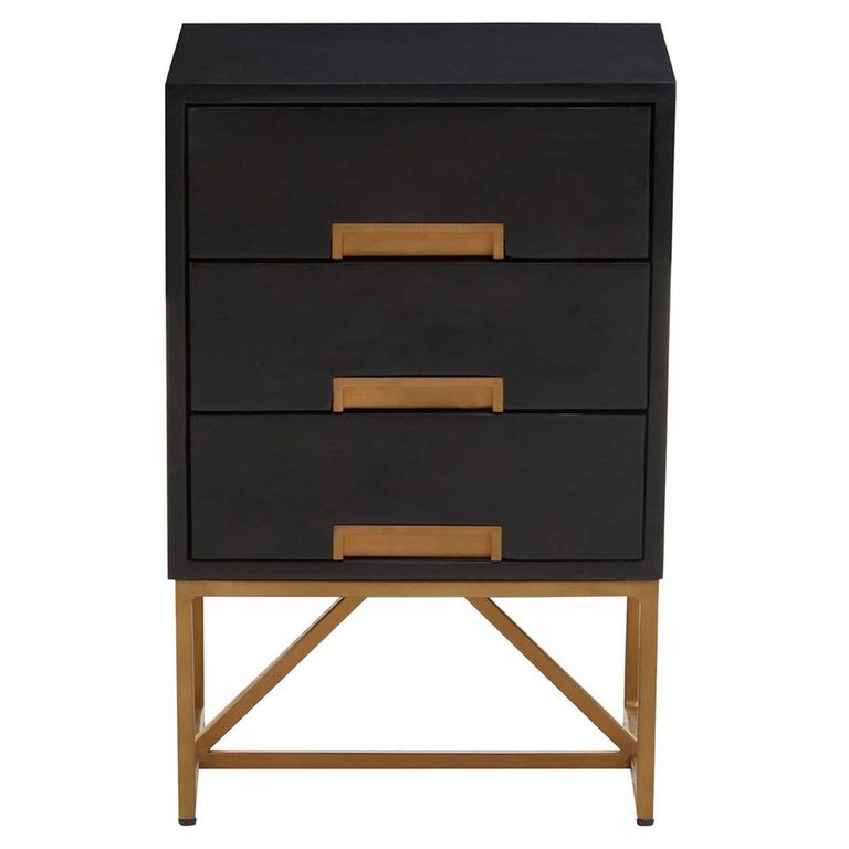 Kochi Bedside Table - 3 Drawer - Black Mango Wood