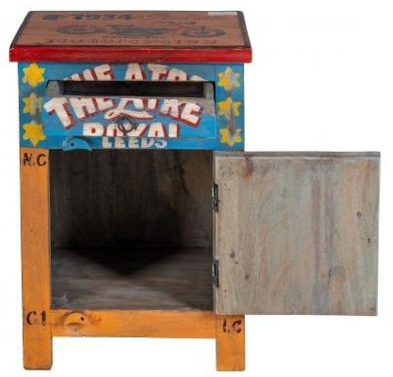 Kufri Hand Painted Vintage 1 Door Bedside Cabinet