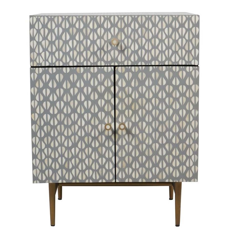 Burgess Bedside Cabinet - Grey Bone Inlay - 2 Door - 1 Drawer