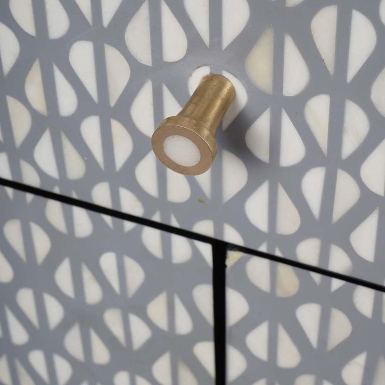 Burgess Bedside Cabinet - Grey Bone Inlay - 2 Door - 1 Drawer