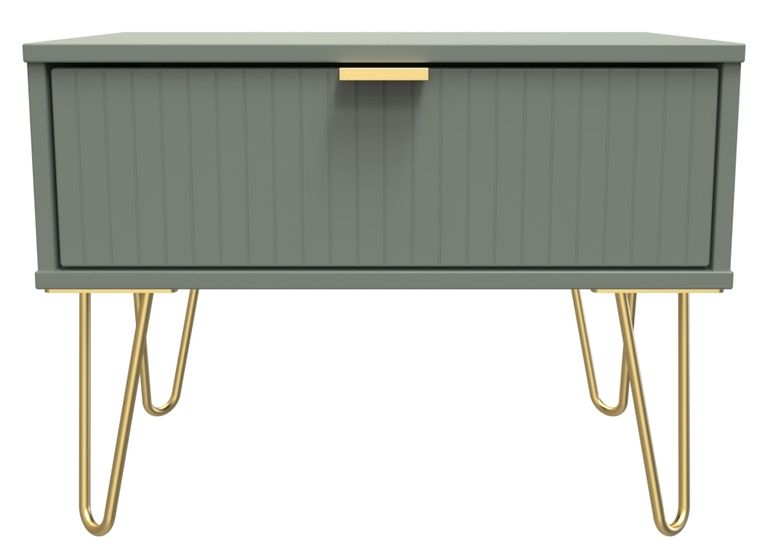 Linear Green 1 Drawer Wide Bedside Table with Gold Hairpin Legs