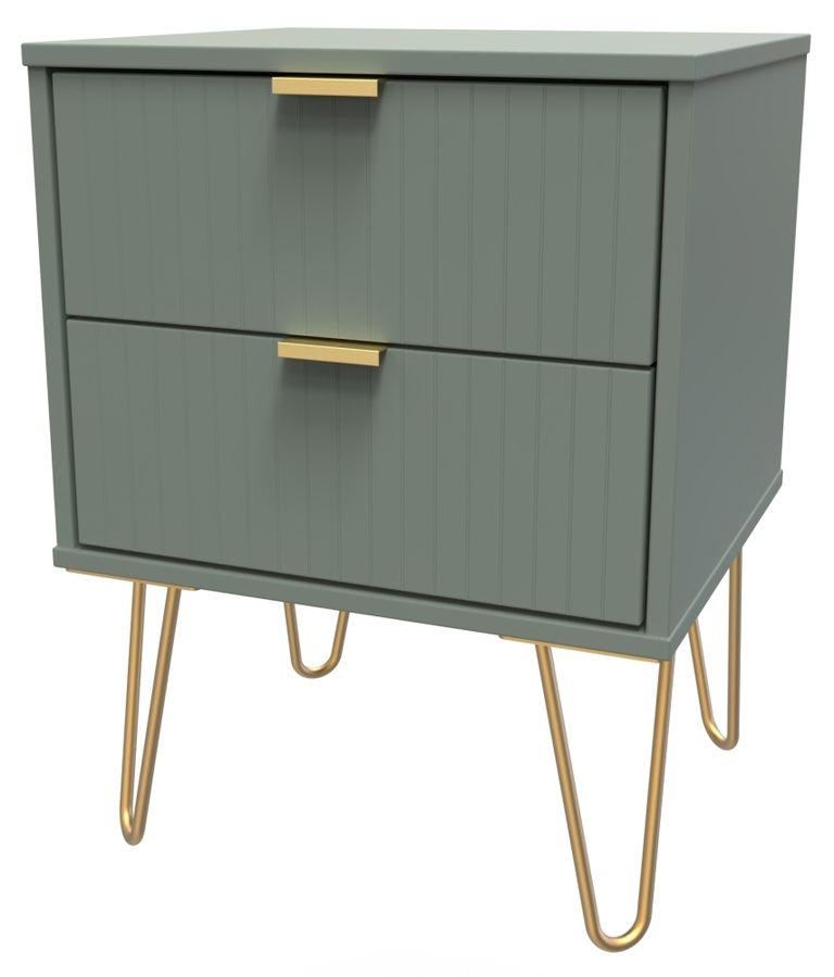 Linear Green 2 Drawer Bedside Cabinet with Gold Hairpin Legs