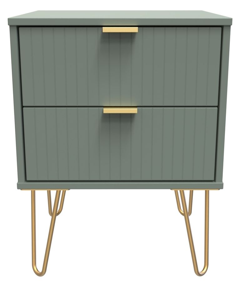 Linear Green 2 Drawer Bedside Cabinet with Gold Hairpin Legs