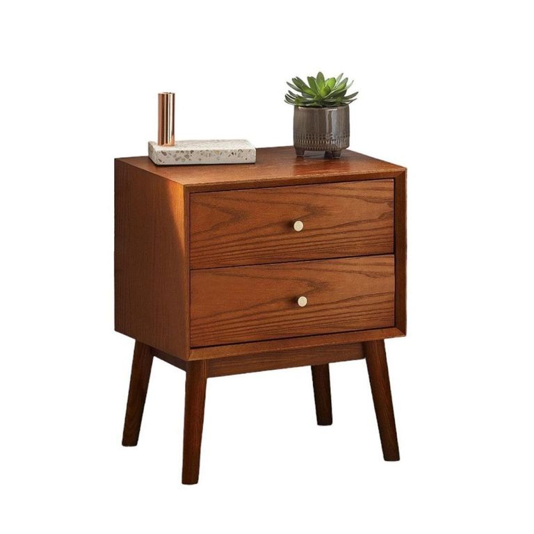 Lowry Bedside Cabinet - 2 Drawer - Cherry Wood - Retro Style