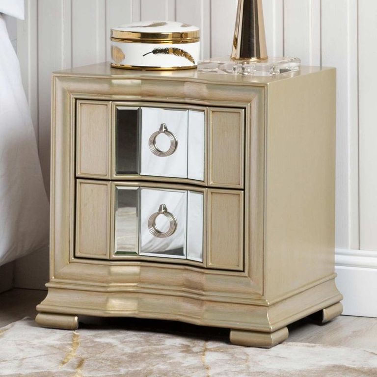 Lucca Bedside Cabinet - 2 Drawer - Mirrored - Champagne