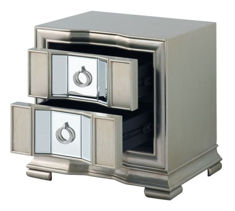 Lucca Bedside Cabinet - 2 Drawer - Mirrored - Grey