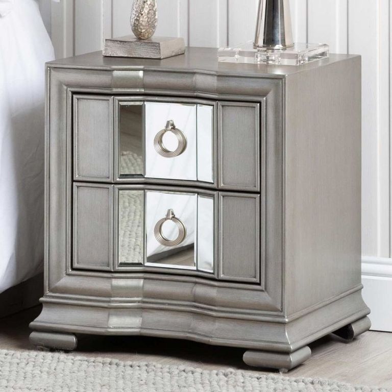 Lucca Bedside Cabinet - 2 Drawer - Mirrored - Grey