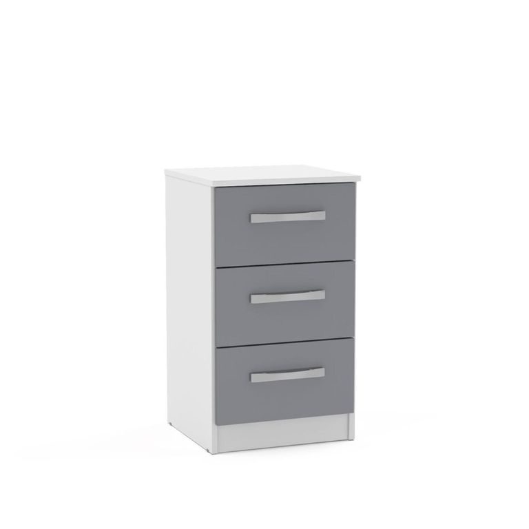 Lynx Bedside Cabinet - 3 Drawer - White and Grey Gloss