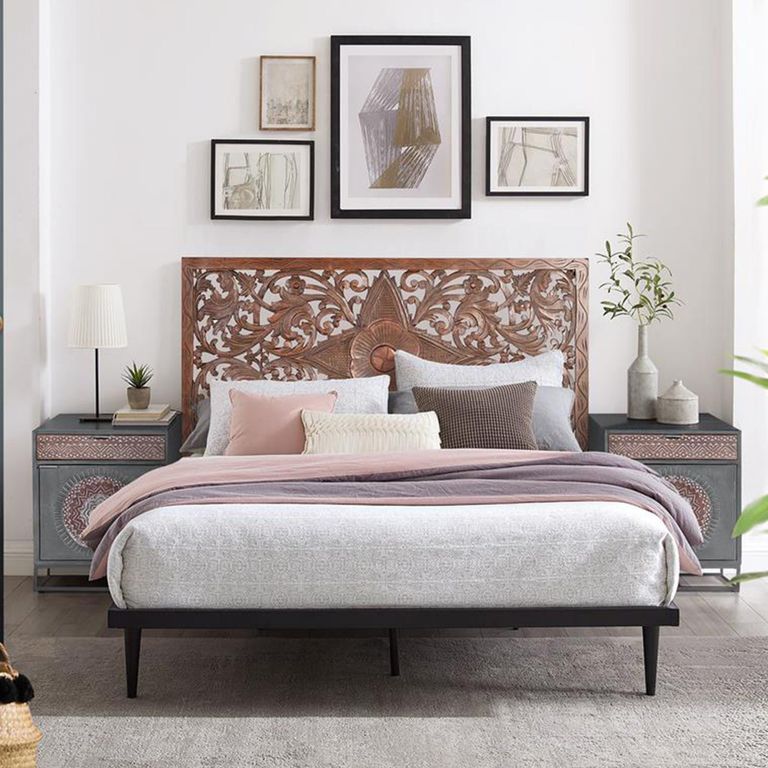 Lytton Bedside Cabinet - Grey Carved Mango Wood - 1 Door