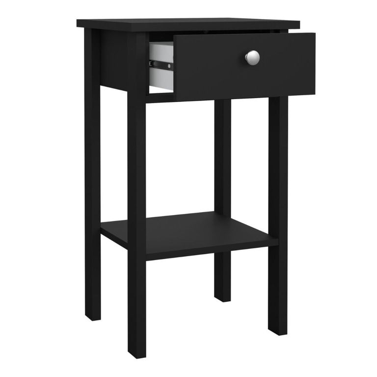 Madrid Matt Black 1 Drawer Bedside Table