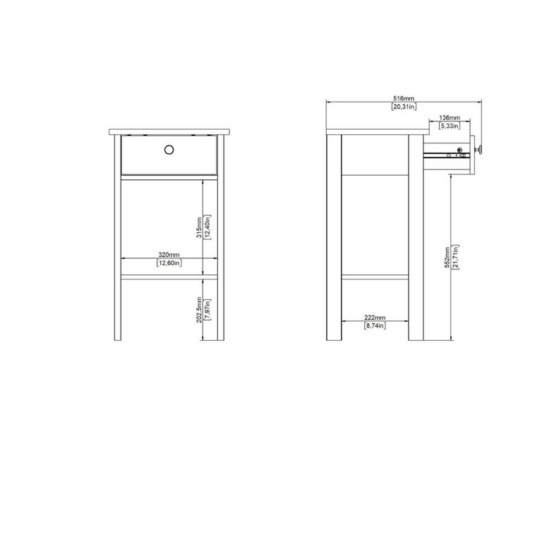 Madrid Matt Black 1 Drawer Bedside Table