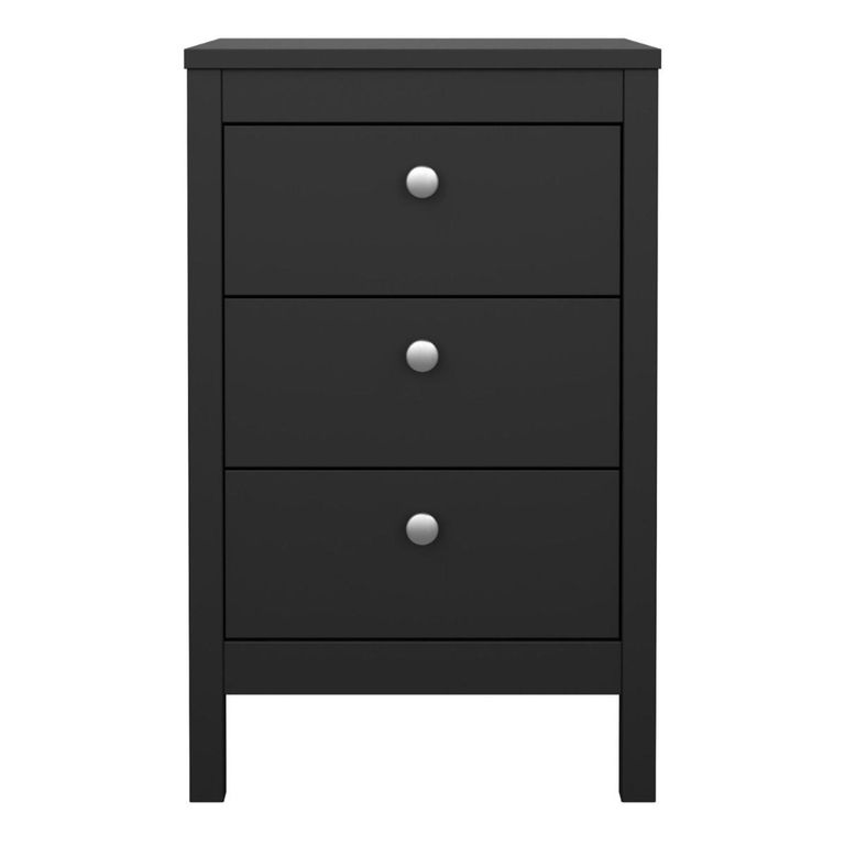 Madrid Matt Black 3 Drawer Bedside Table
