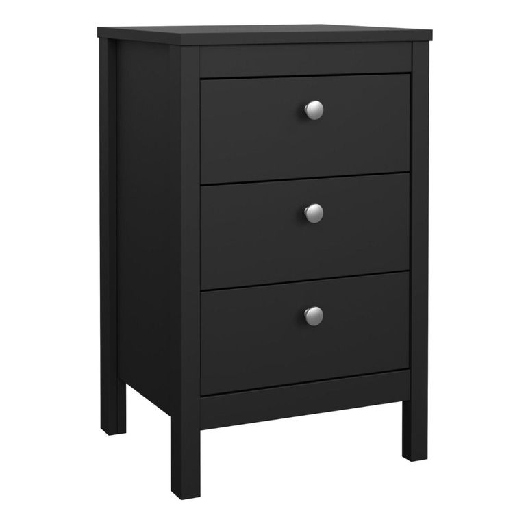 Madrid Matt Black 3 Drawer Bedside Table