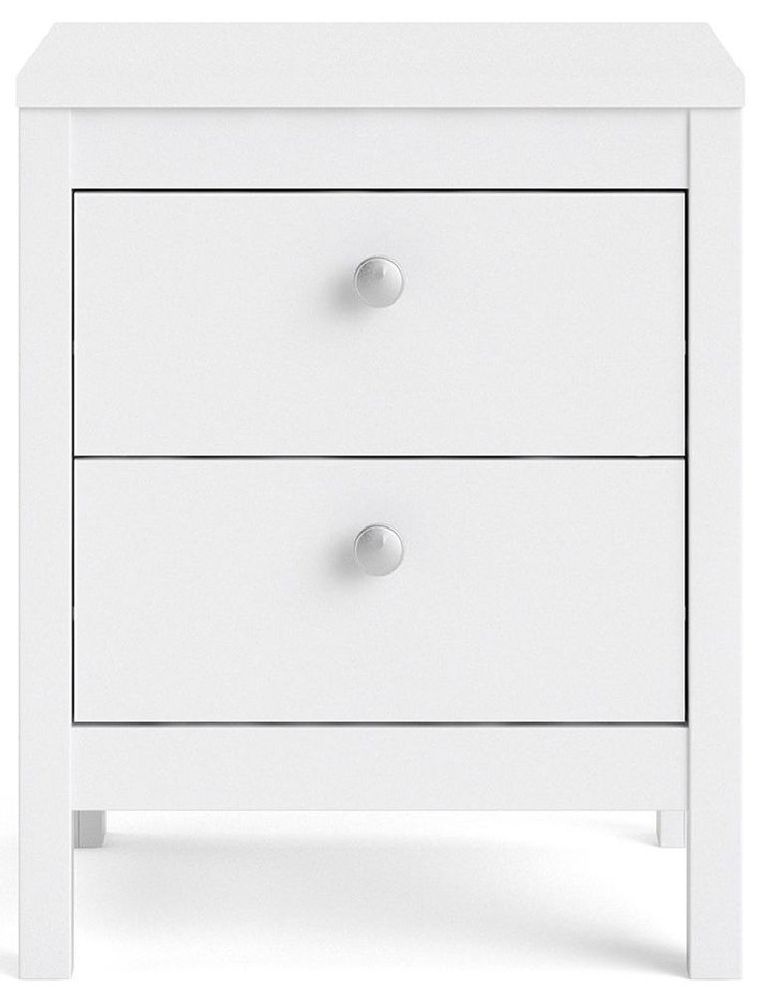 Madrid White 2 Drawer Bedside Cabinet