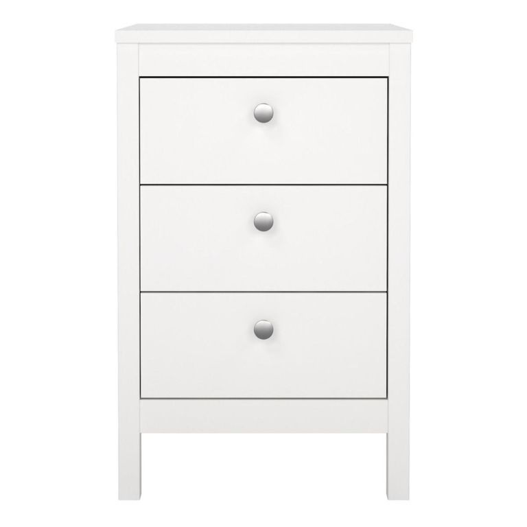 Madrid White 3 Drawer Bedside Table