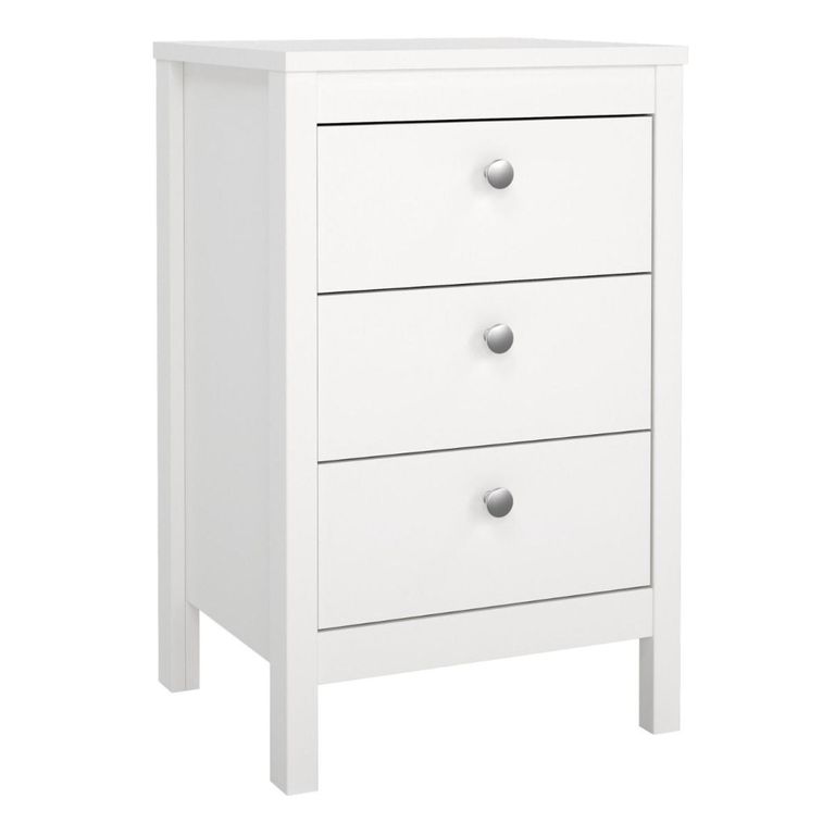 Madrid White 3 Drawer Bedside Table