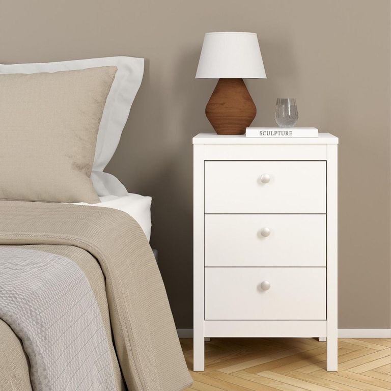 Madrid White 3 Drawer Bedside Table