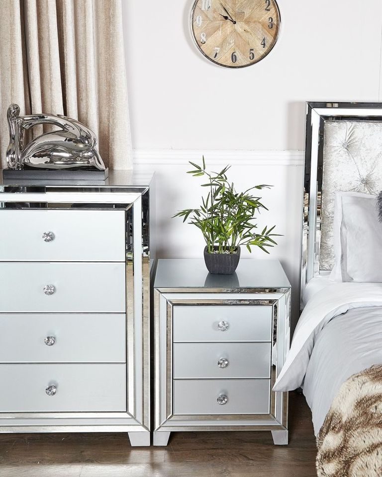 Manhattan Bedside Cabinet - 3 Drawer - Grey Mirrored