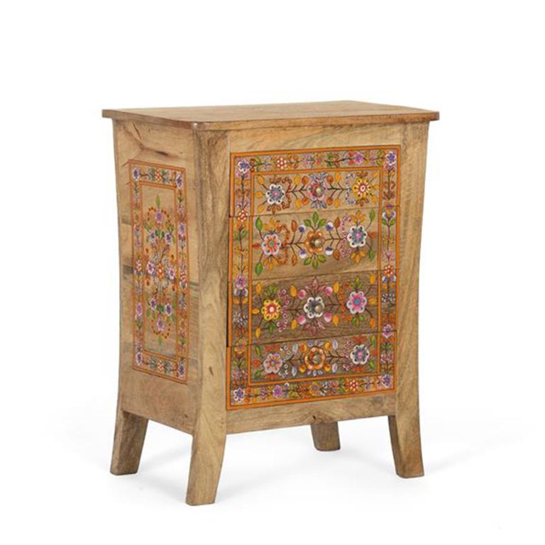 Matilda Bedside Cabinet - Mango Wood - Painted - 4 Drawer