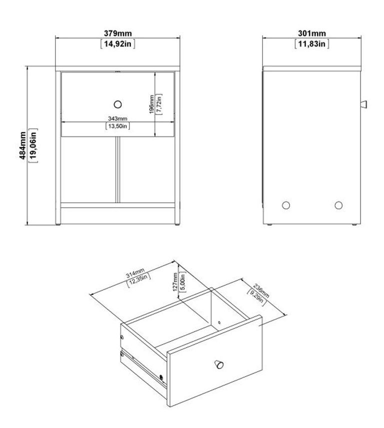 May Black 1 Drawer Bedside Cabinet