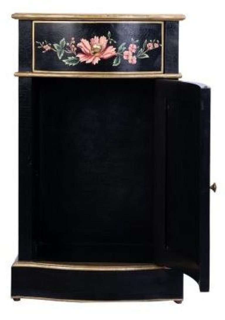 Meerut Black Lyre Bird Design 1 Door Bedside Cabinet
