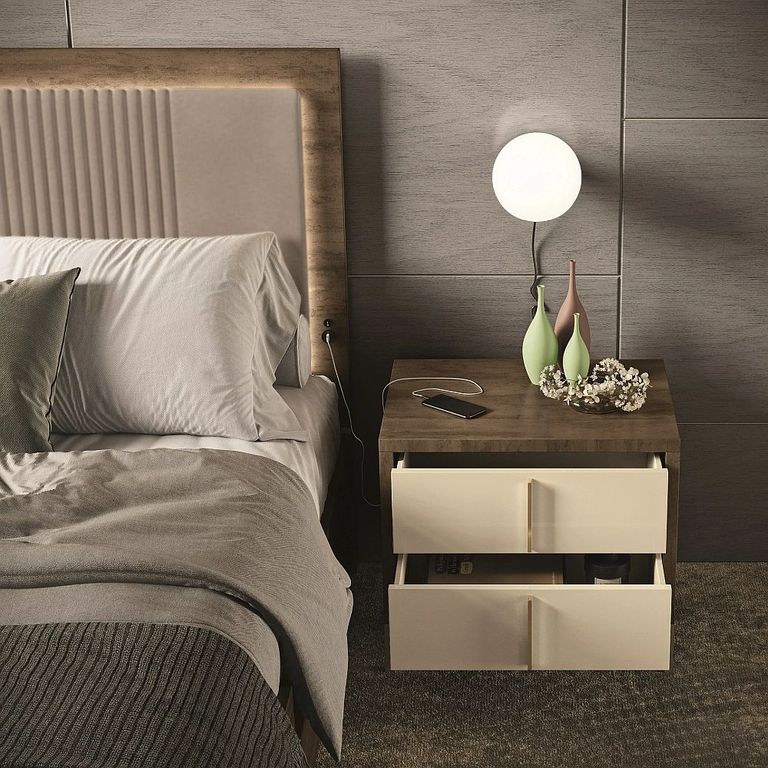 Meridian Cream and Walnut 2 Drawer Bedside Cabinet