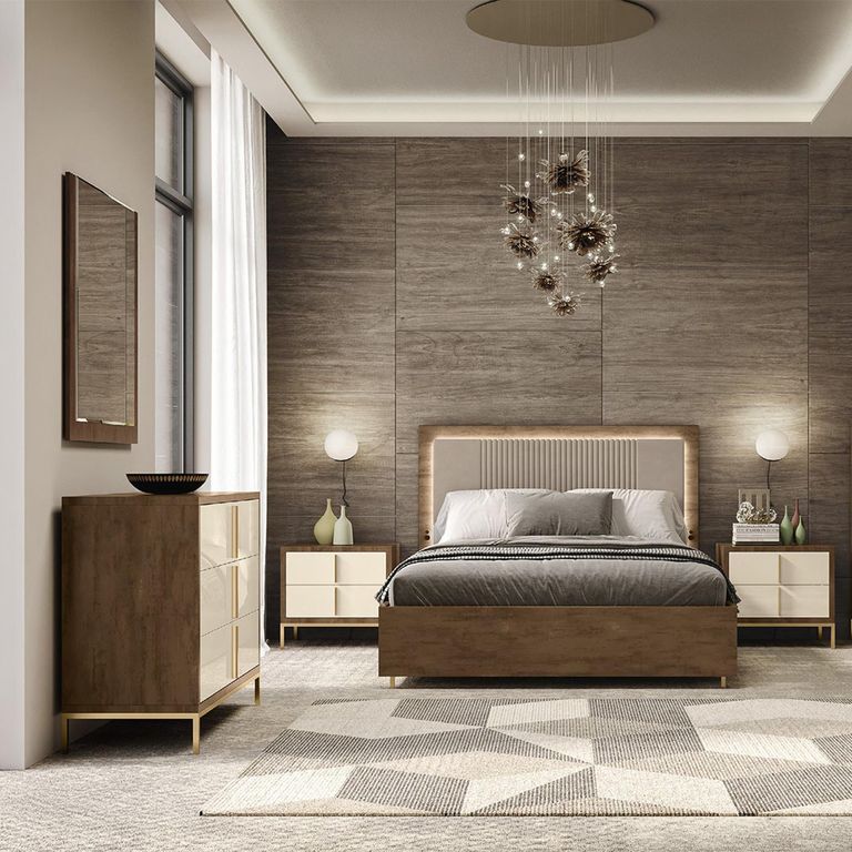 Meridian Cream and Walnut 2 Drawer Bedside Cabinet