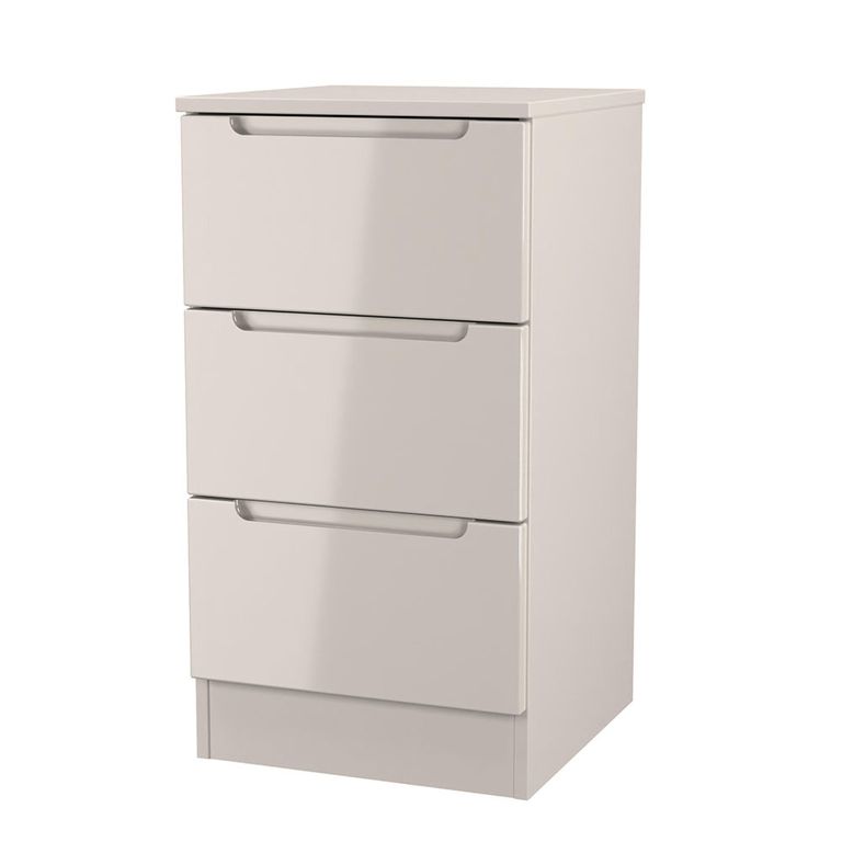 Milan Cashmere Gloss 3 Drawer Bedside Cabinet