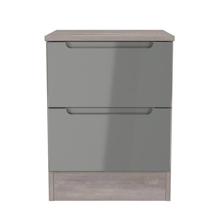 Milan Grey Gloss and Grey Oak 2 Drawer Bedside Cabinet