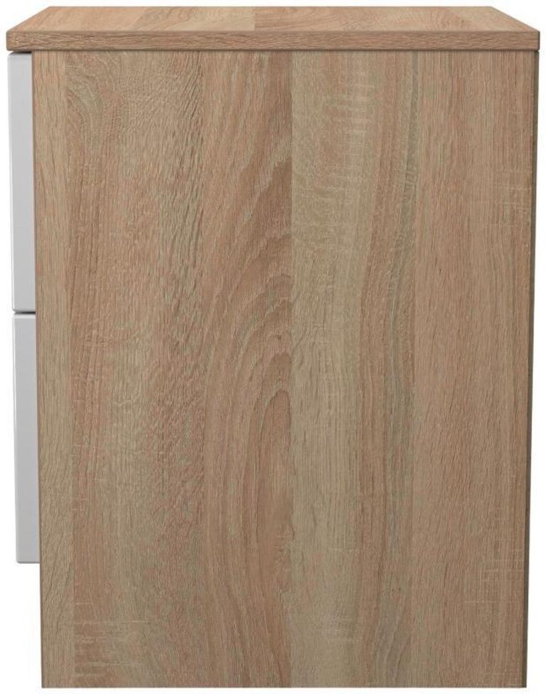 Milan White Gloss and Oak Effect 2 Drawer Bedside Cabinet
