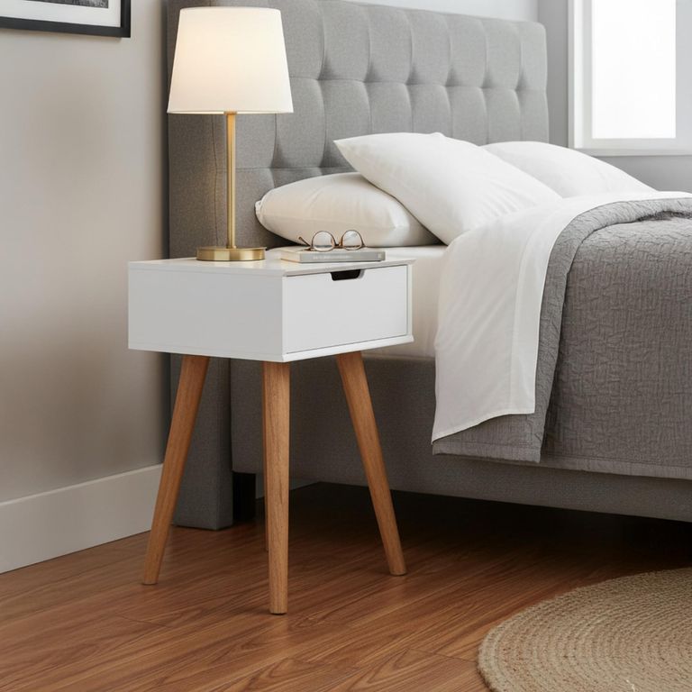 Mitra Bedside Table - 1 Drawer - White and Oak