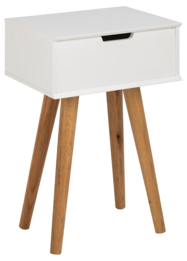Mitra Bedside Table - 1 Drawer - White and Oak