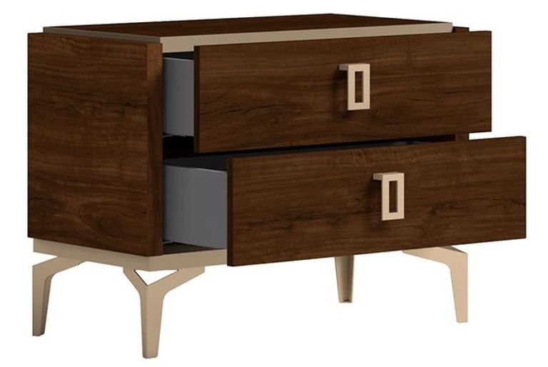 Modern Eva Bedside Cabinet - 2 Drawer - Walnut with Gold Trim