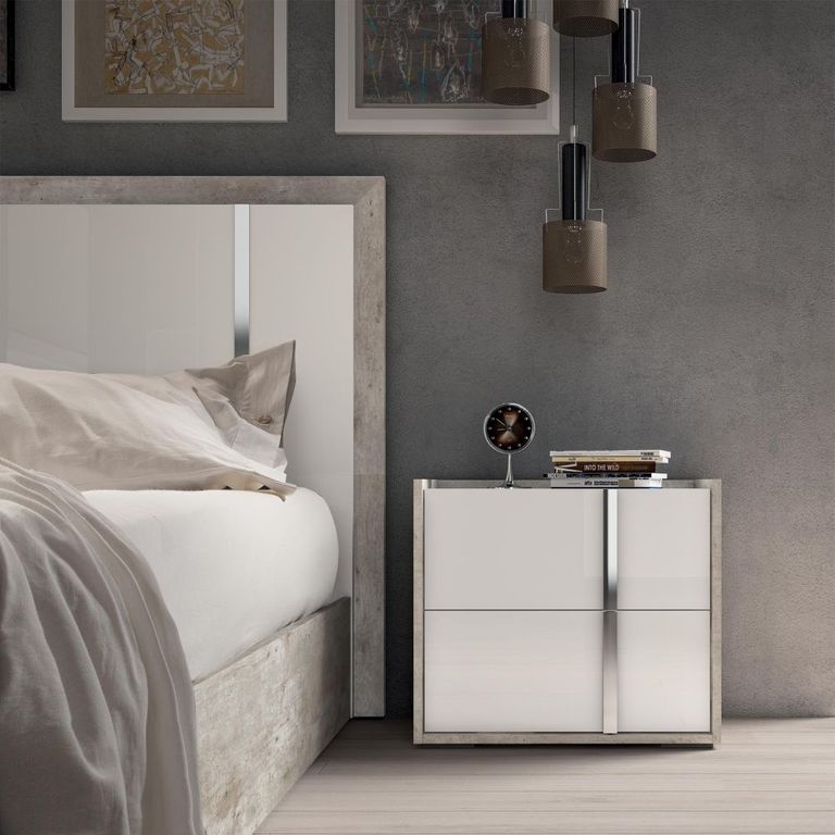 Modern Treviso Bedside Cabinet - 2 Drawer - Grey