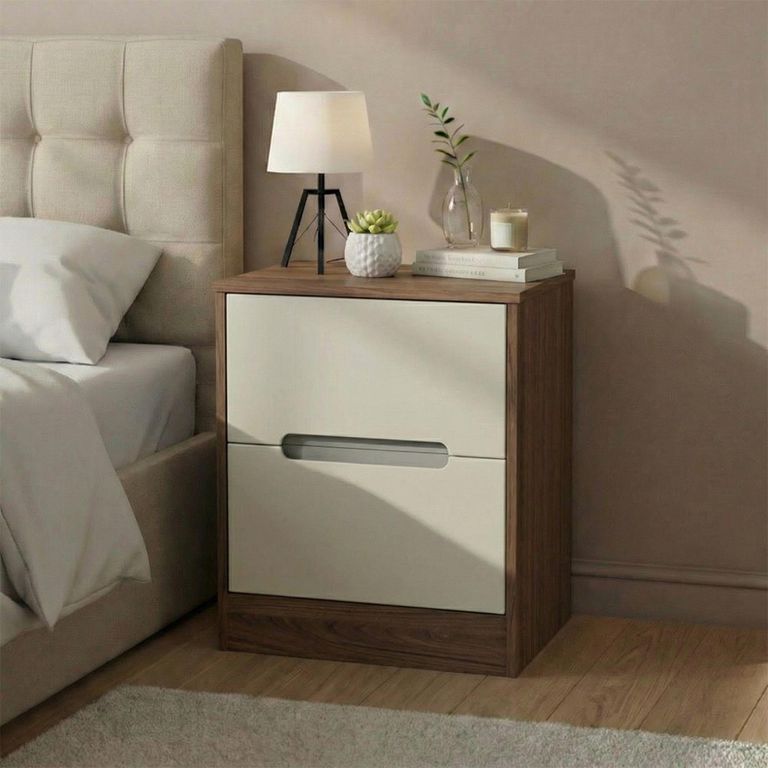 Monaco Bedside Cabinet - 2 Drawer - Cashmere and Carini Walnut