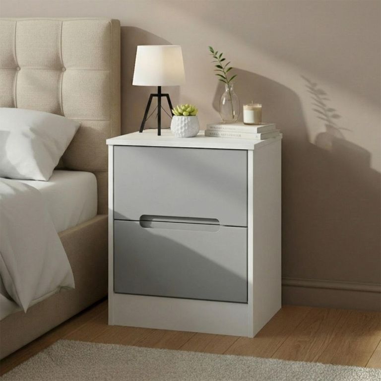 Monaco Bedside Cabinet - 2 Drawer - Grey Matt and White