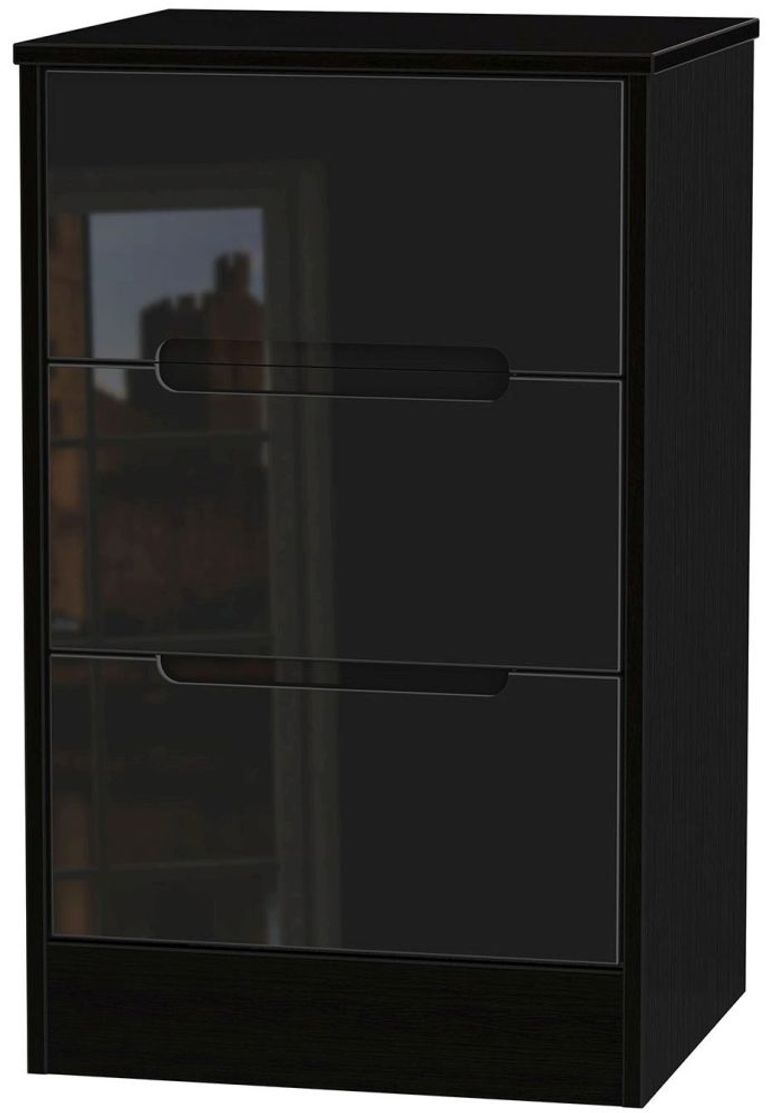 Monaco Black Gloss 3 Drawer Bedside Cabinet