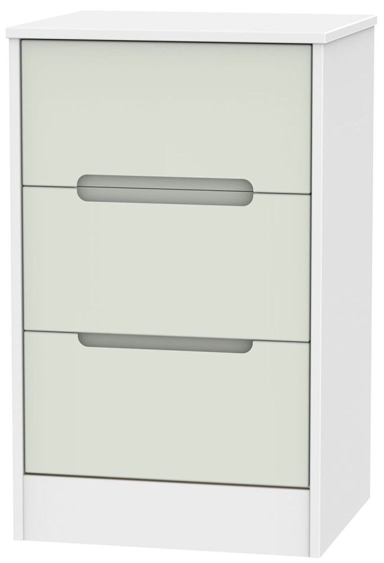 Monaco Cashmere and White 3 Drawer Bedside Cabinet