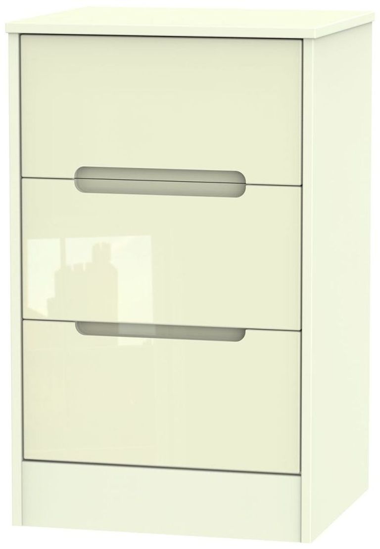 Monaco Cream Gloss 3 Drawer Bedside Cabinet