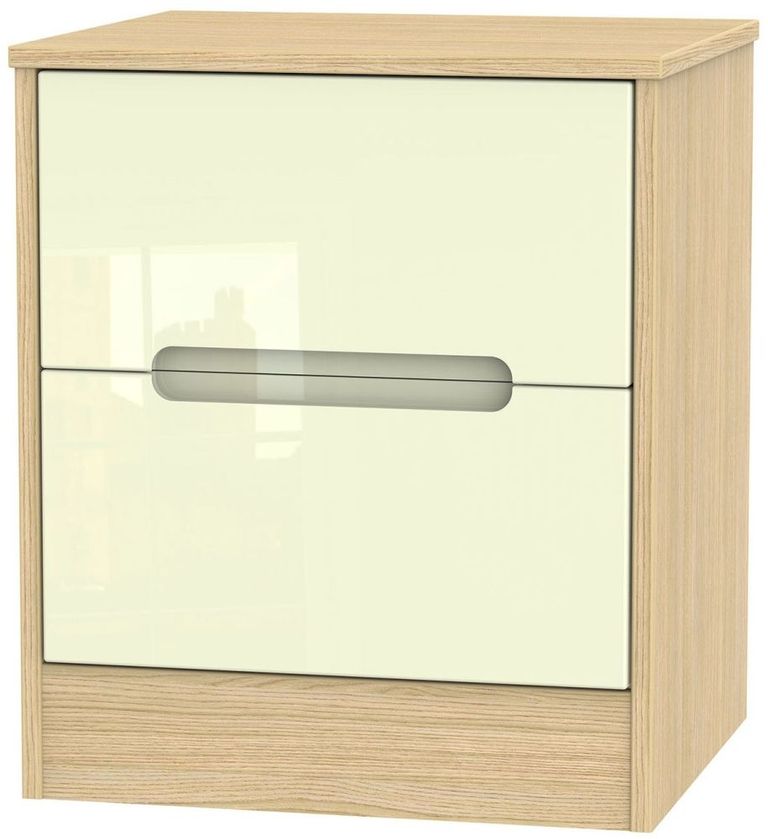 Monaco Cream Gloss and Light Oak 2 Drawer Bedside Cabinet