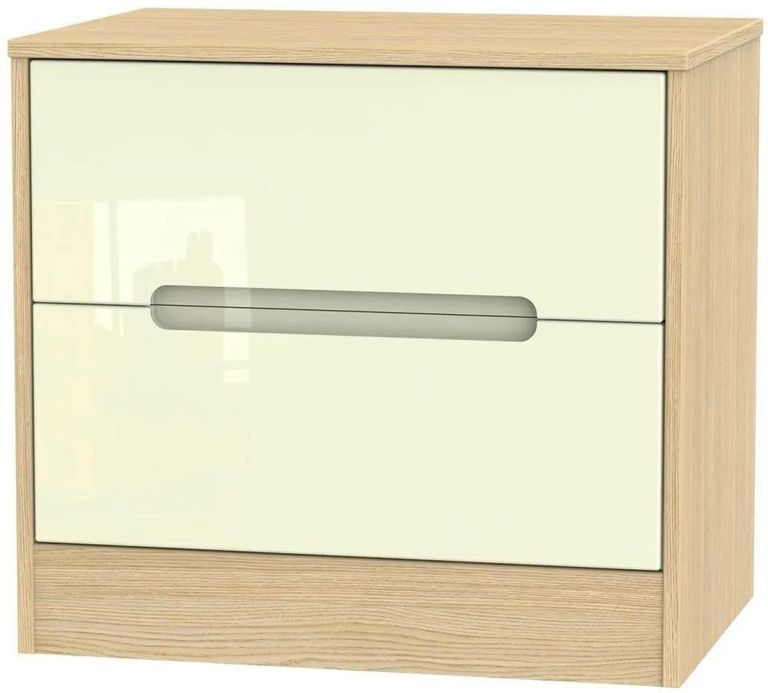Monaco Cream Gloss and Light Oak 2 Drawer Wide Bedside Cabinet