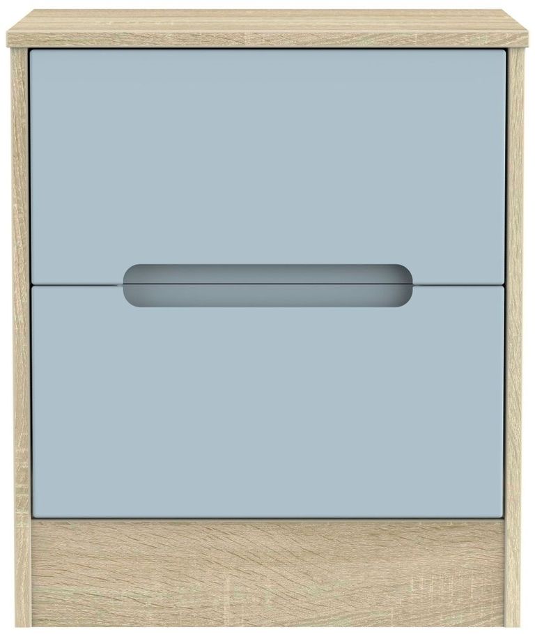 Monaco Denim and Oak Effect 2 Drawer Bedside Cabinet