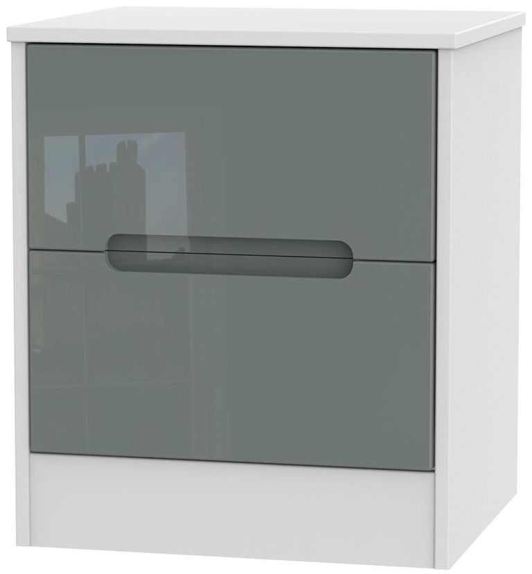 Monaco Grey Gloss and White 2 Drawer Bedside Cabinet