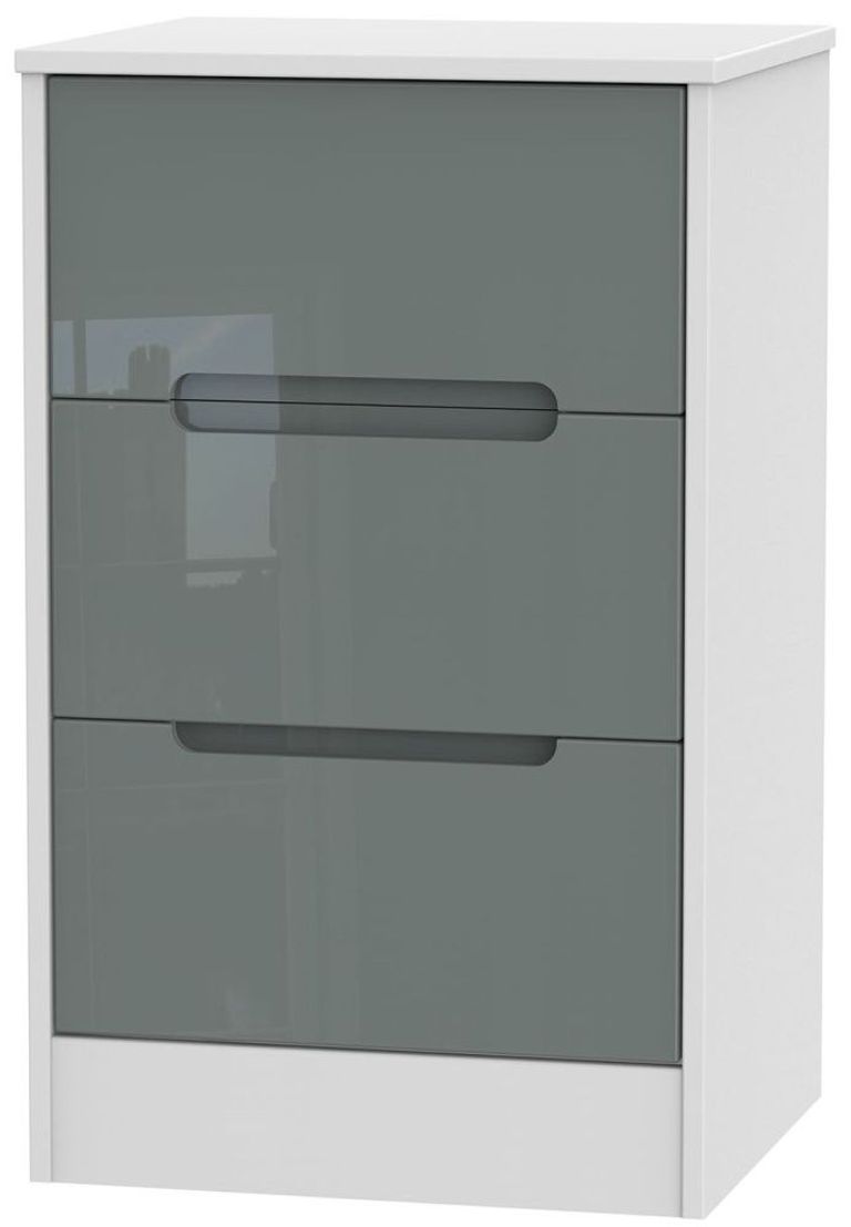 Monaco Grey Gloss and White 3 Drawer Bedside Cabinet