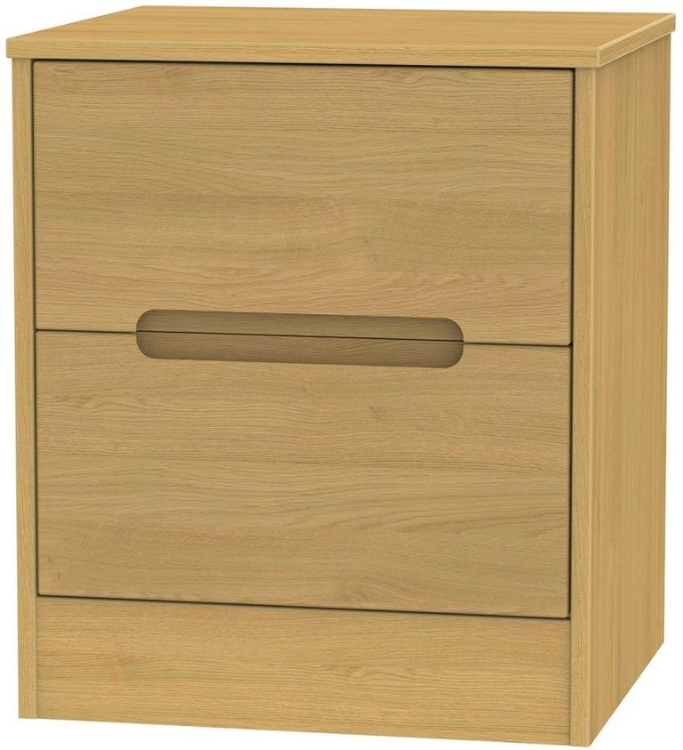 Monaco Modern Oak 2 Drawer Bedside Cabinet