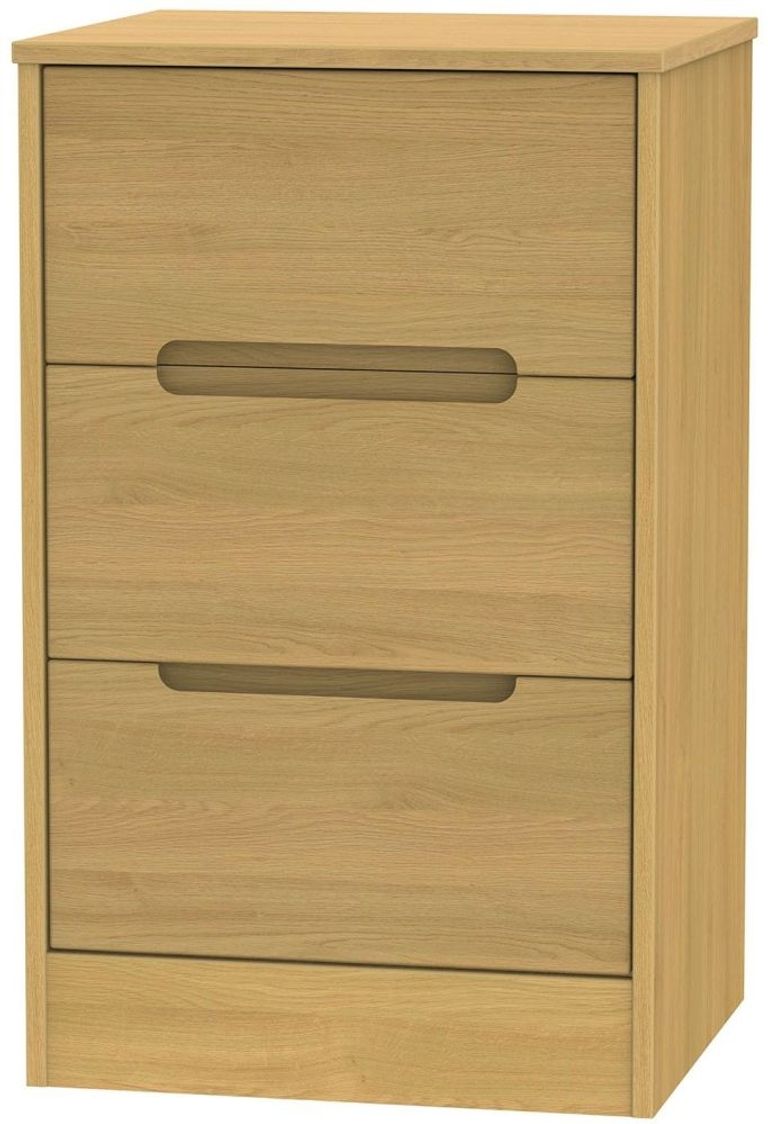 Monaco Modern Oak 3 Drawer Bedside Cabinet